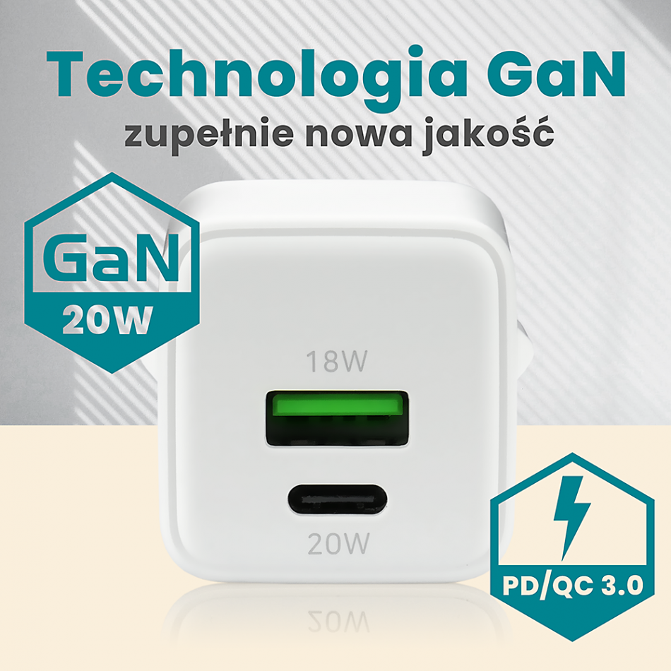 15 Ladowarka Sieciowa Everactive Gan Sc 330q Z Gniazdem Usb Qc3 0 Oraz Usb C Pd 20w 2