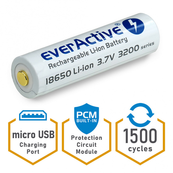 Akumulator Everactive 18650 3 7v Li Ion 3200mah Micro Usb Z Zabezpieczeniem Box