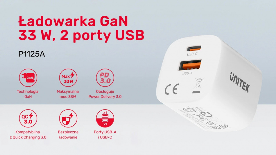 Ladowarka Sieciowa X Usb A 1x Usb C Qc Pc 3 0 33w Unitek Biala P1125awh01 Eu