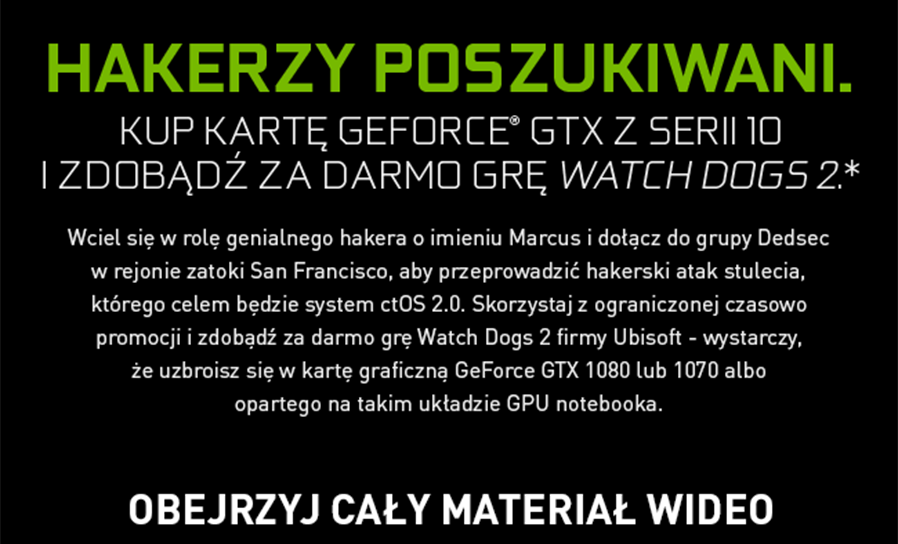 Nvidia Gtx1070 Promocja Gra Watchdog2