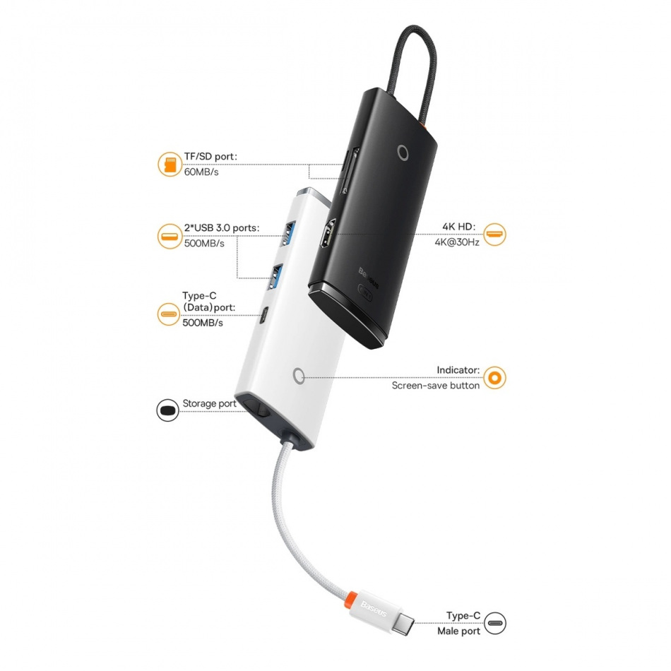 Pol Pl Baseus Lite Series Wielofunkcyjny Hub Usb Typ C 2 X Usb 3 0 Usb Typ C Hdmi 1 4 Sd Tf Otg Czarny Wkqx050001 92250