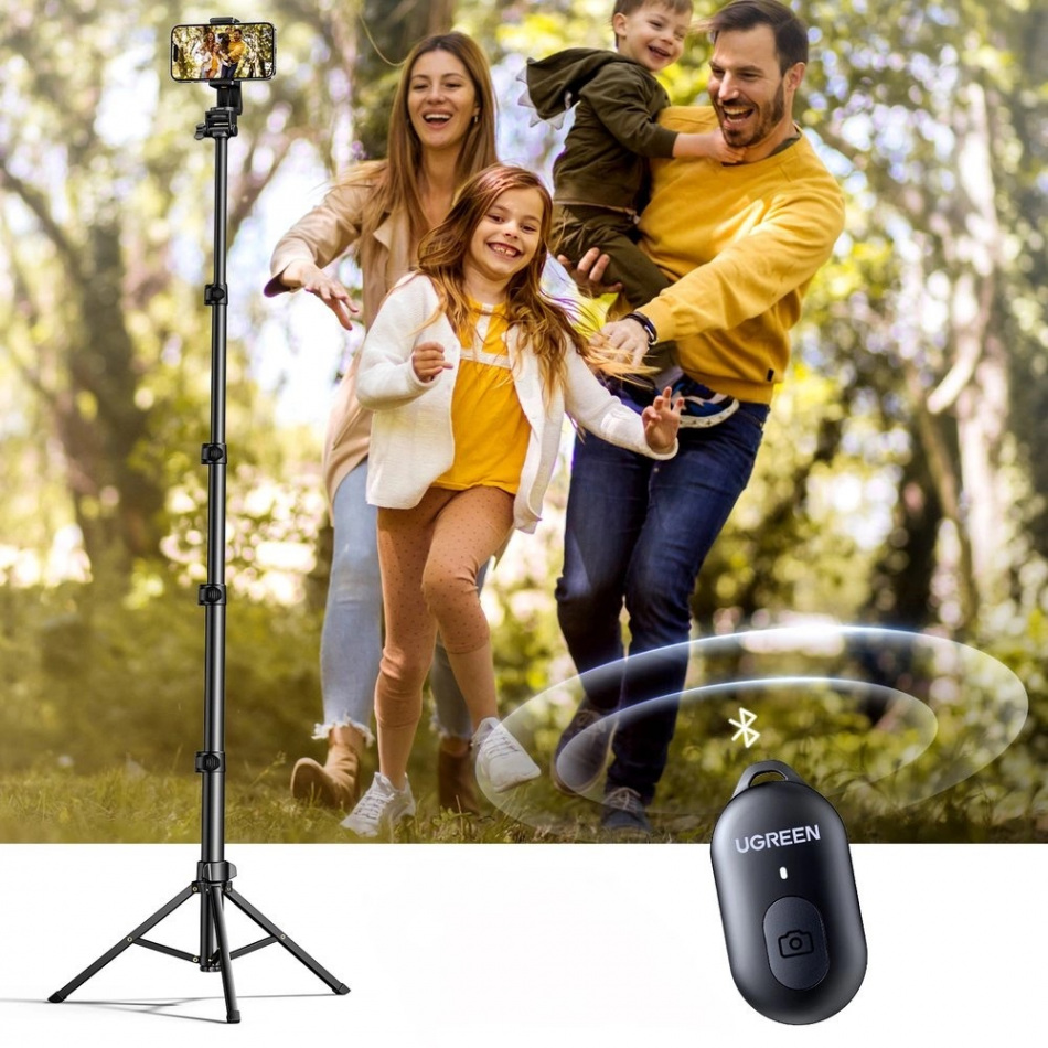 Pol Pl Selfie Stick Ugreen Lp680 Ze Stojakiem I Pilotem Bluetooth 1 8m Czarny 150142