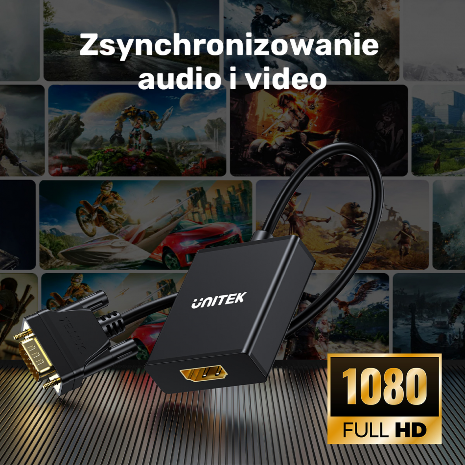 Unitek Adapter Vga Na Hdmi Fullhd Czarny 15cm Banner 3