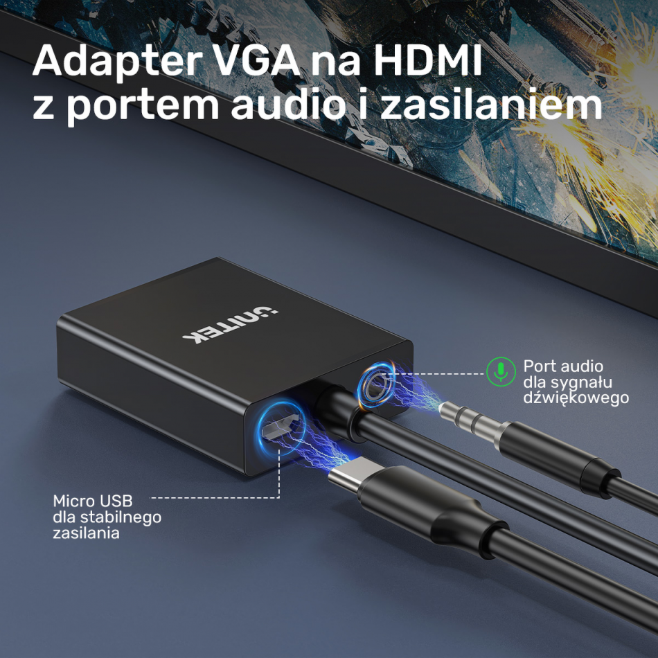 Unitek Adapter Vga Na Hdmi Fullhd Czarny 15cm Banner 4